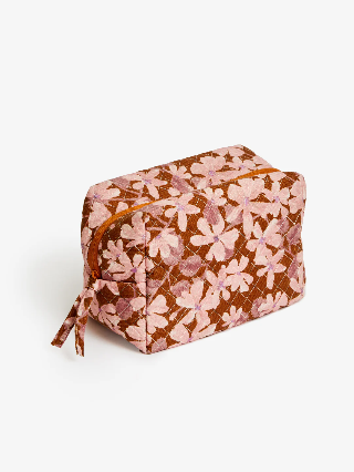 Violet Floral Bathroom Bag . Tan.