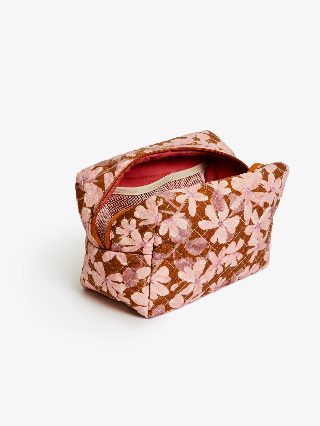 Violet Floral Bathroom Bag . Tan.