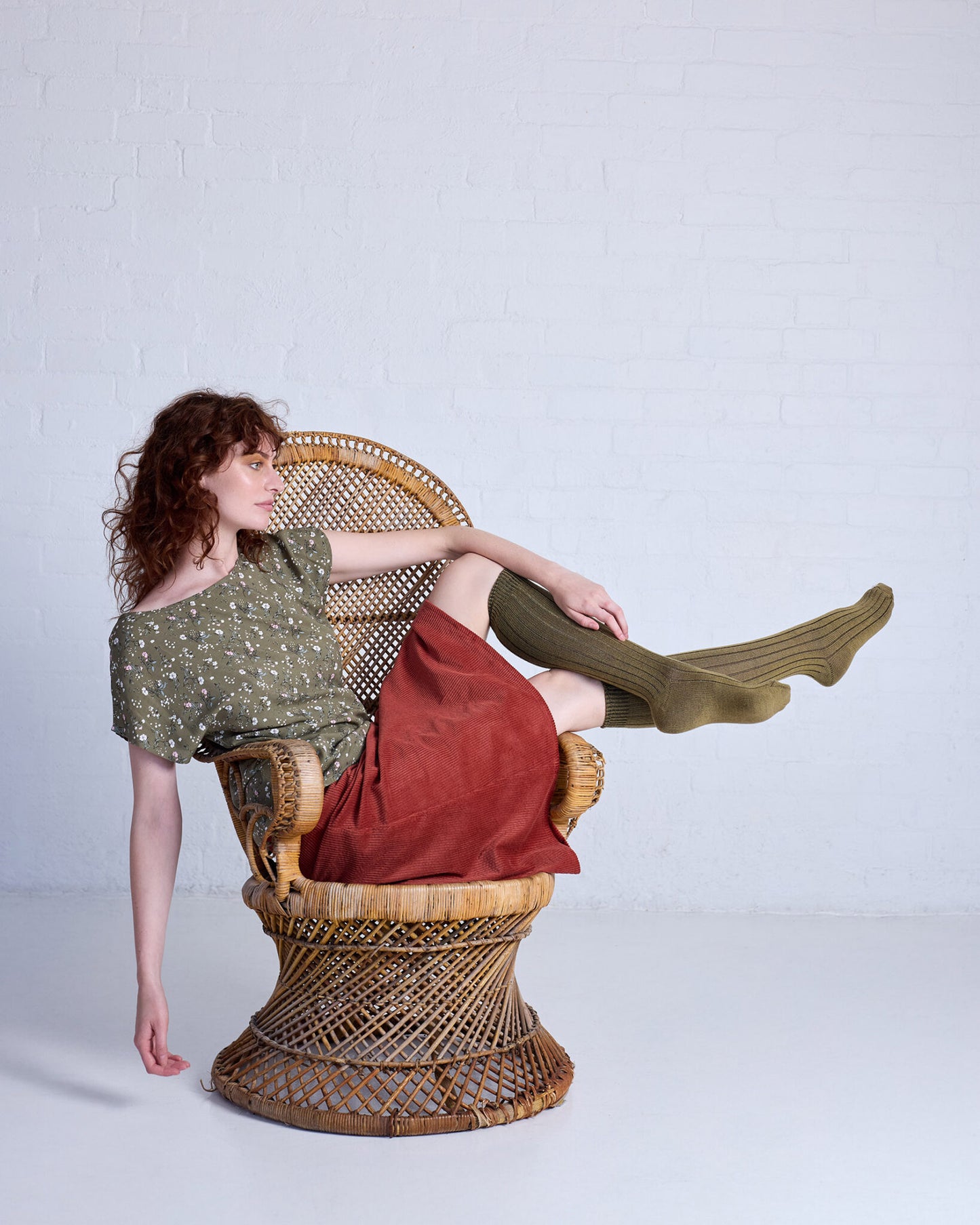 Merino Wool Socks . Long Knee High Rib . Khaki