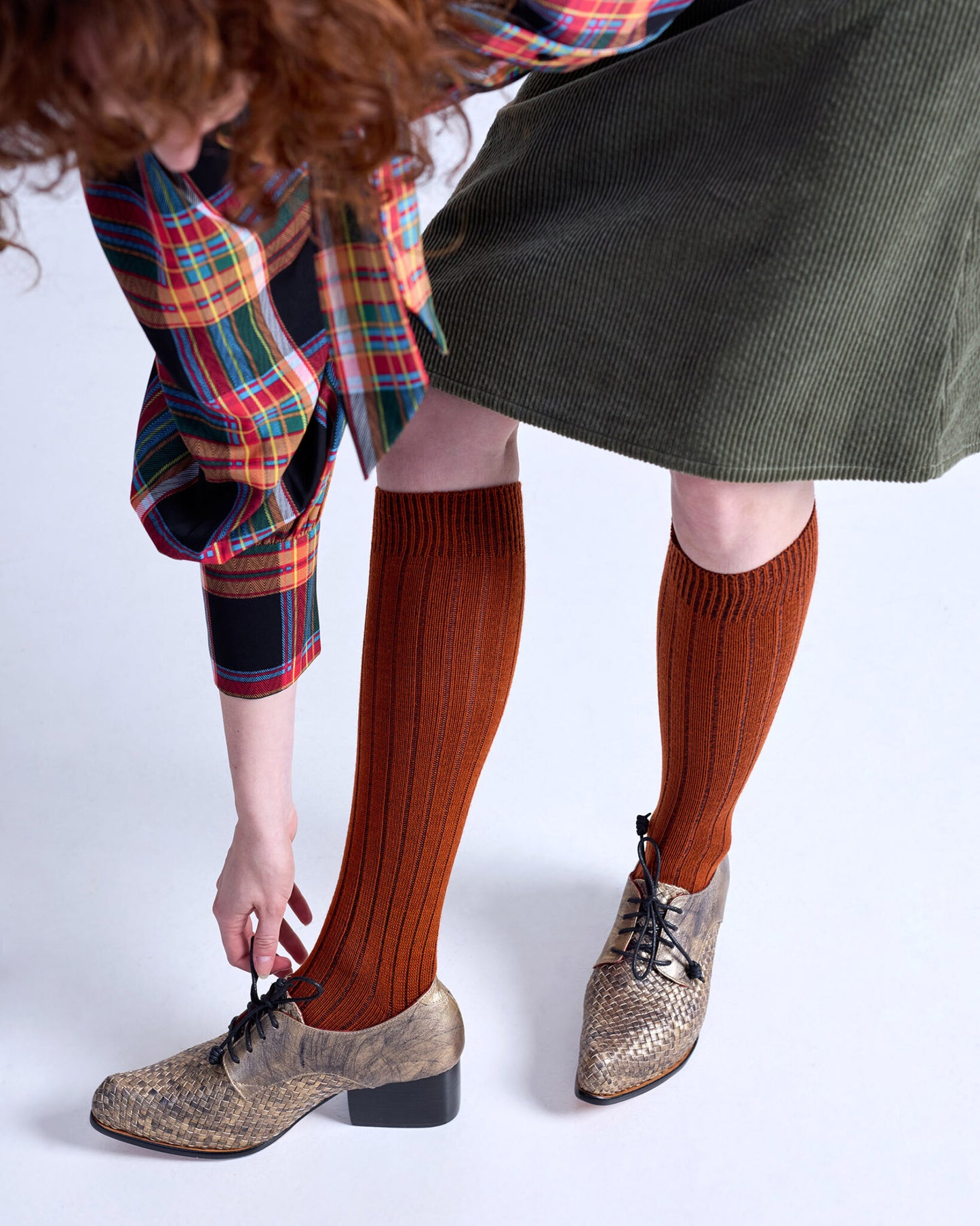 Merino Wool Socks . Long Knee High Rib . Paprika