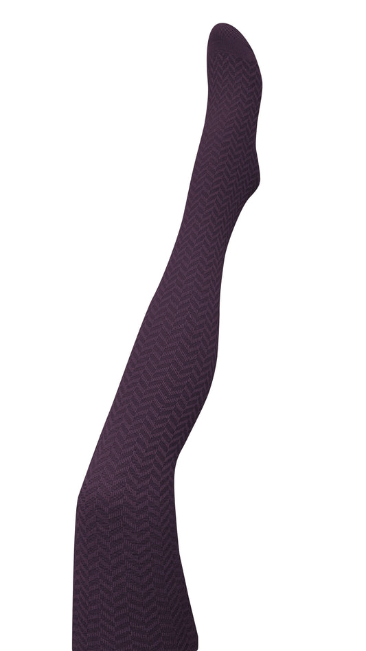 Merino Wool Tights . Herringbone . Plum