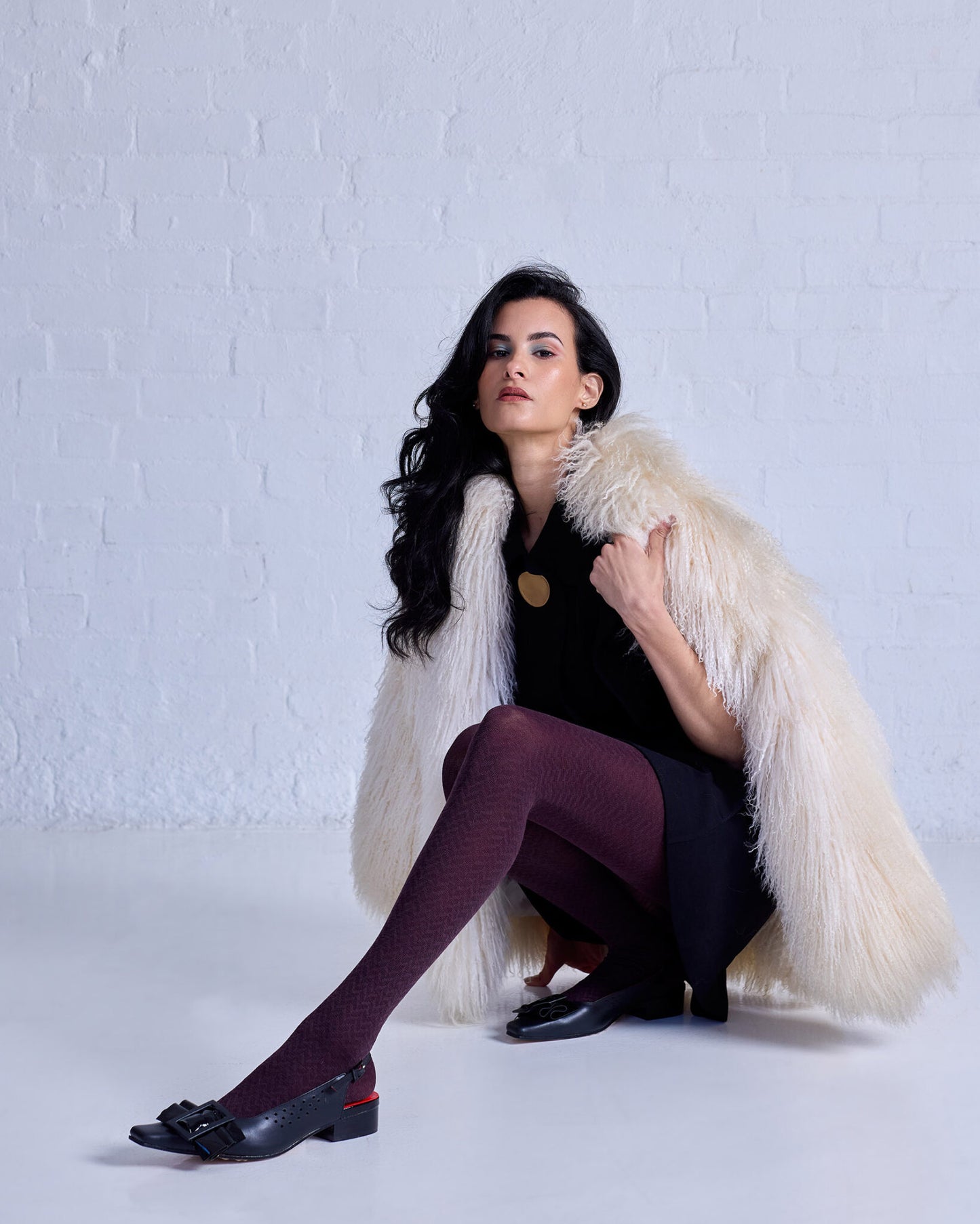 Merino Wool Tights . Herringbone . Plum