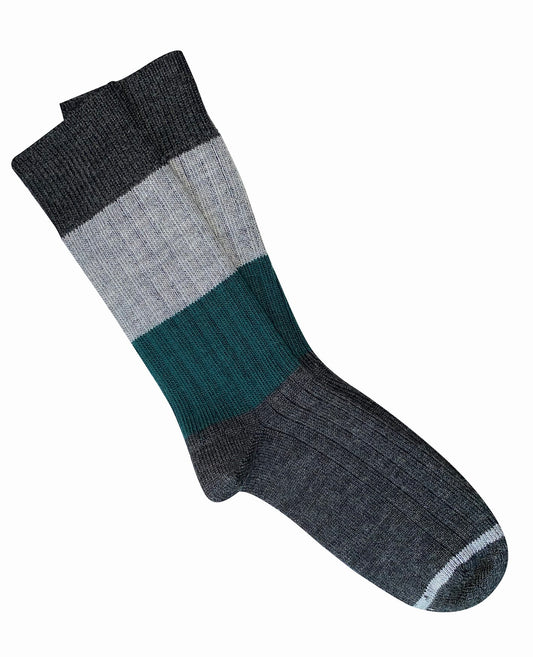 Merino Wool Socks . Chunky Rib . Charcoal Stripe