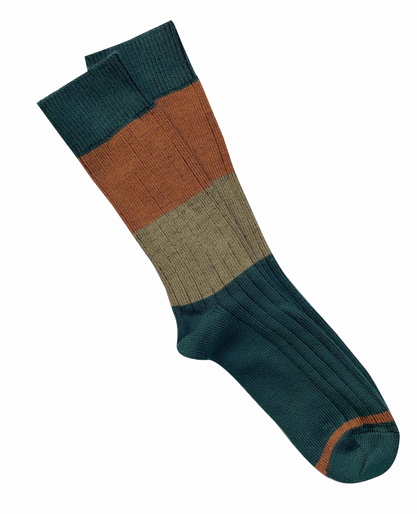 Merino Wool Socks . Chunky Rib . Green Stripe