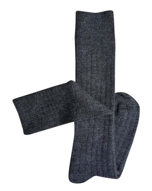 Merino Wool Socks . Long Rib . Charcoal . Knee High