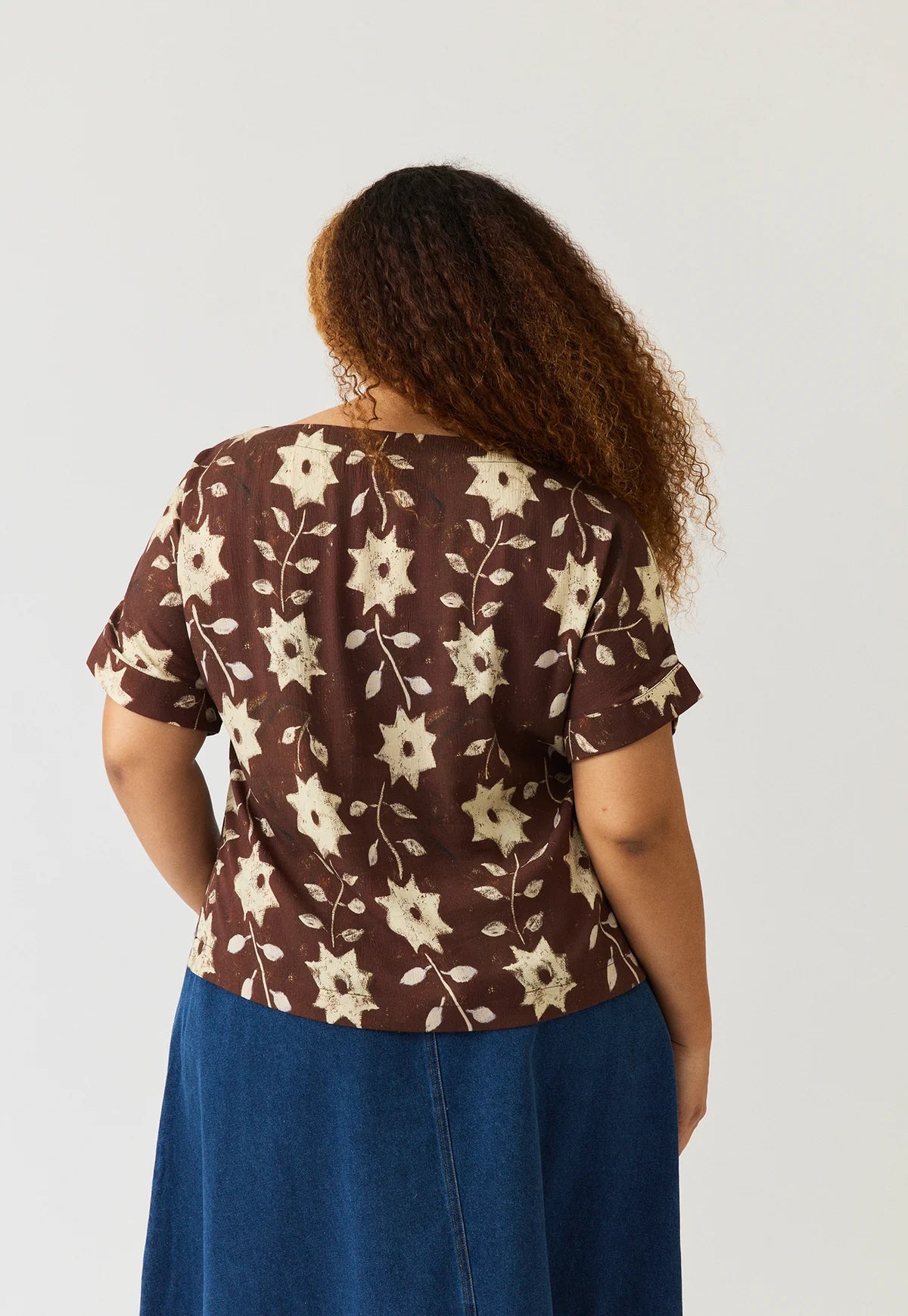 Dolman Top . Ochre Flowers