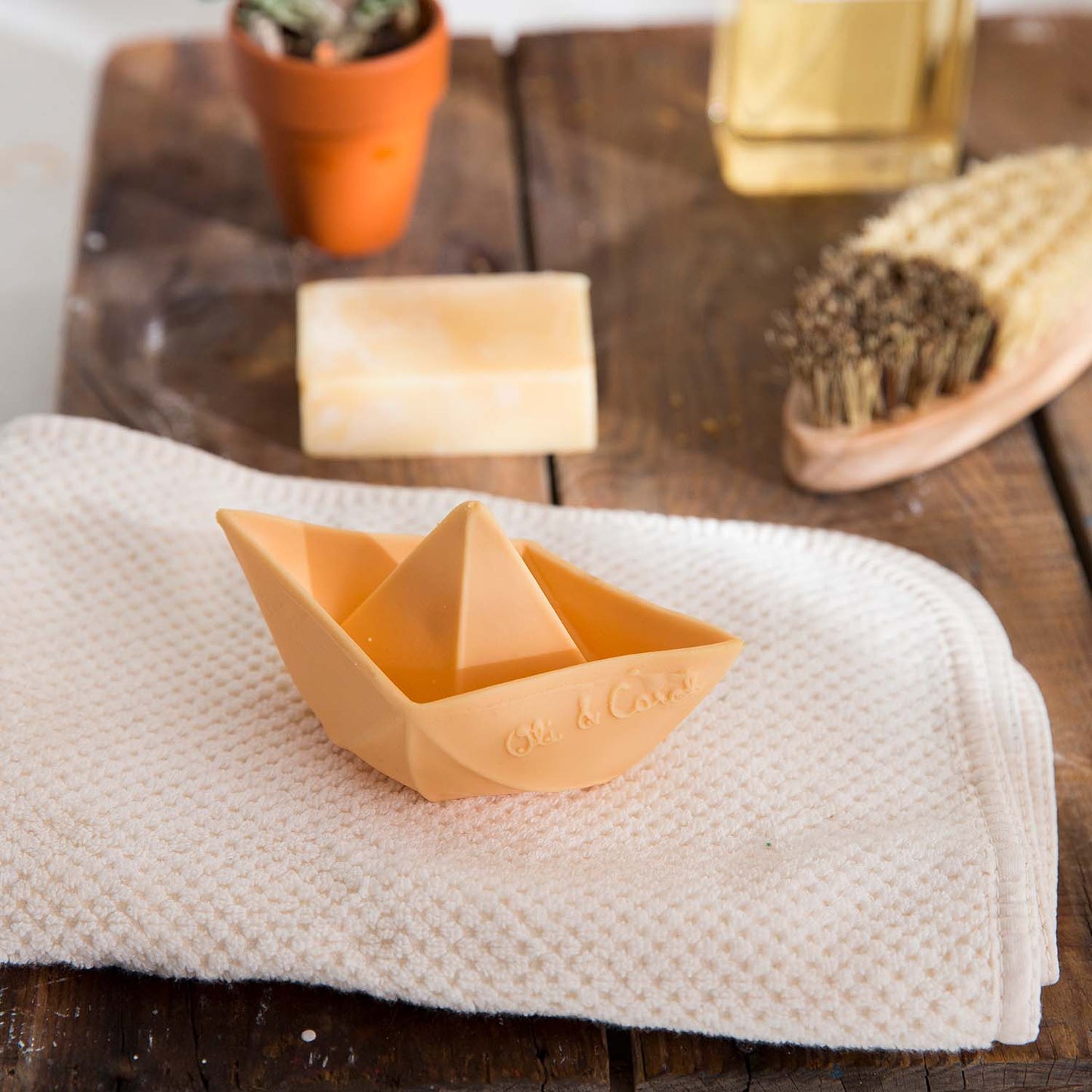 Origami Boat Natural Rubber Teether I Bath Toy . Nude  ARRIVING SOON!