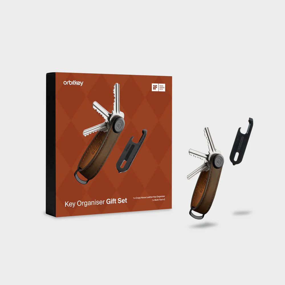 Key Organiser Crazy Horse + Multi-Tool v2 Set . Oak Brown with Brown Stitching