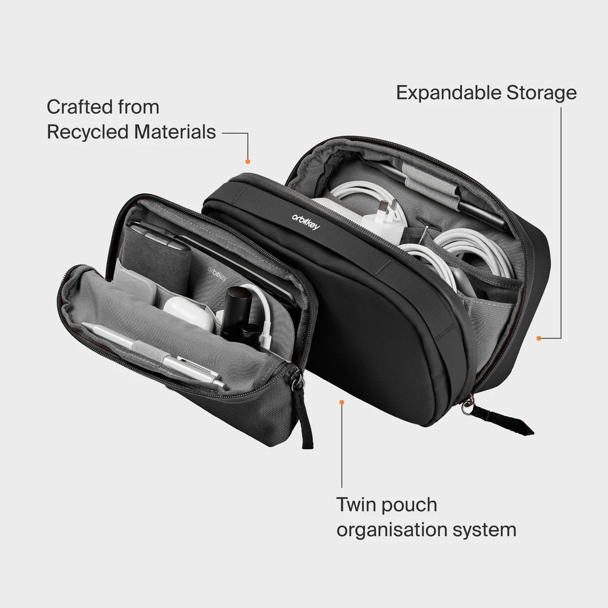 Orbitkey 2-in-1 Tech Pouch . Black
