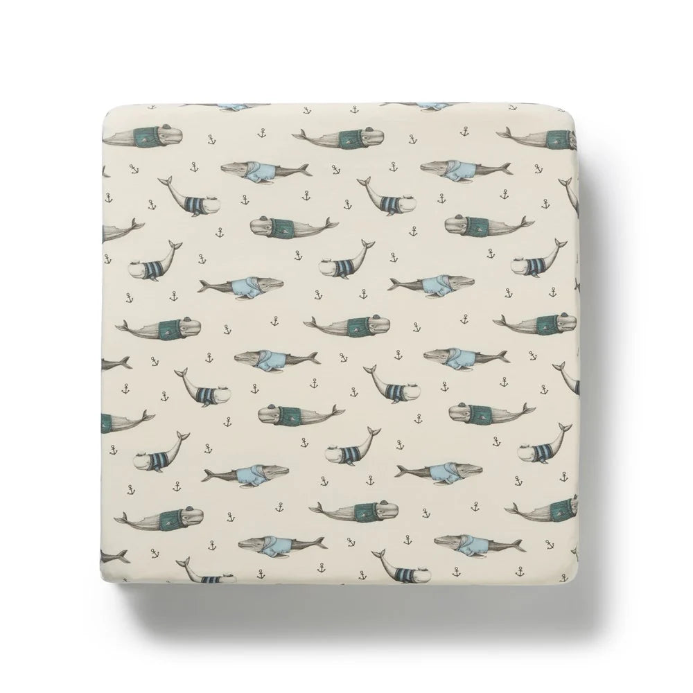 Organic Cotton Fitted Cot Sheet . Woolly Whales
