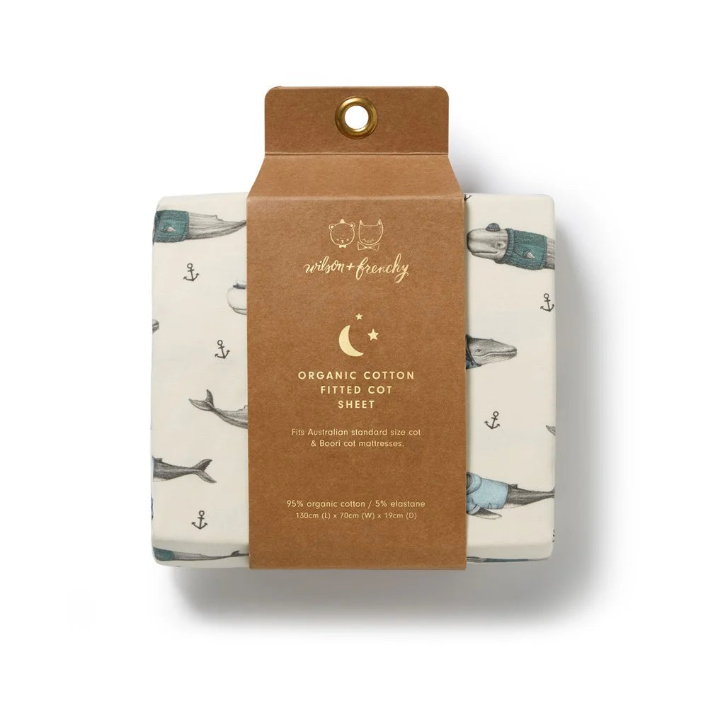 Organic Cotton Fitted Cot Sheet . Woolly Whales