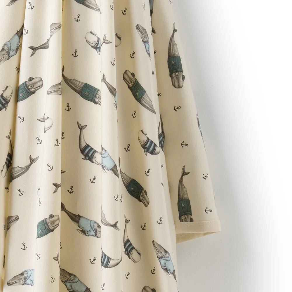 Organic Cotton Baby Swaddle . Woolly Whales