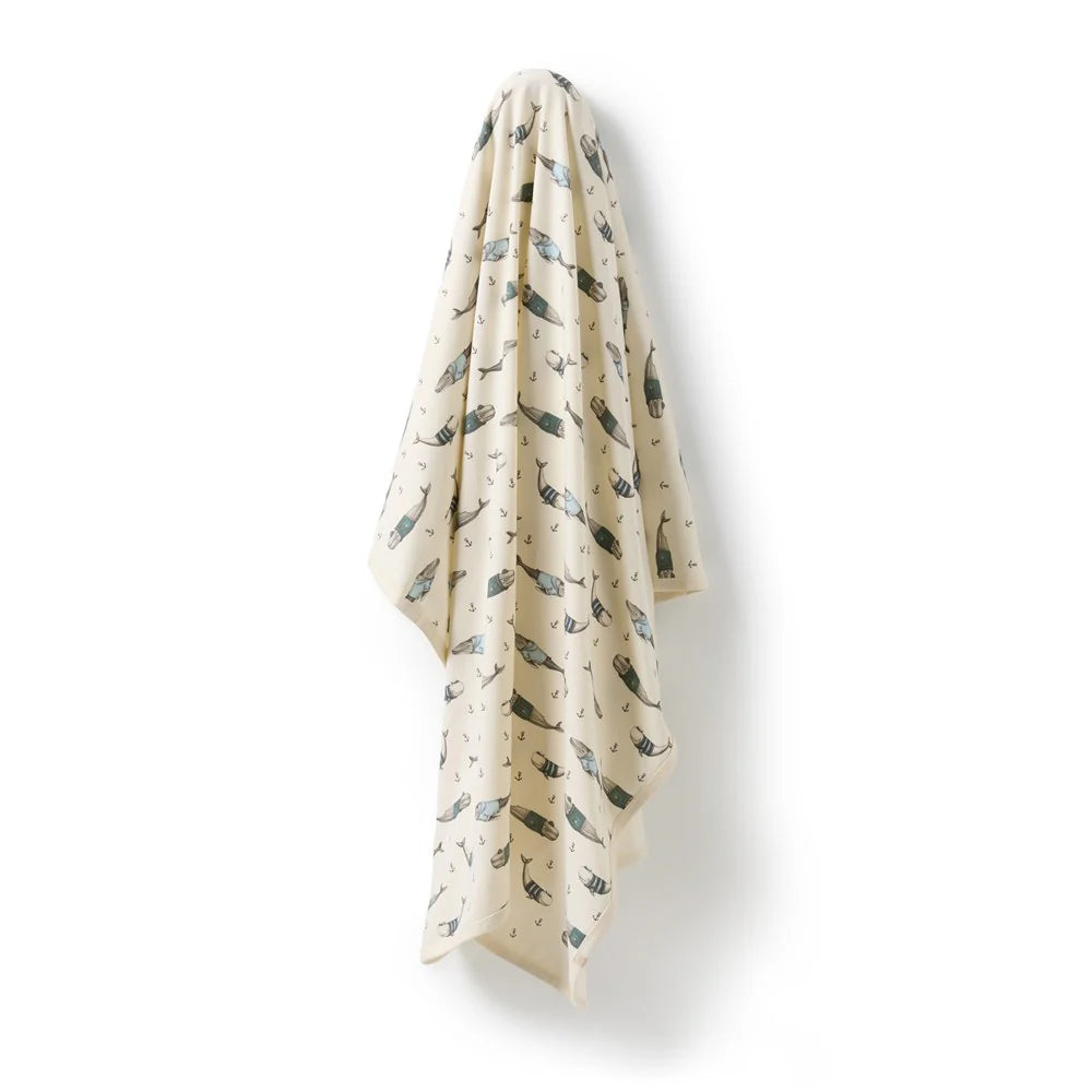 Organic Cotton Baby Swaddle . Woolly Whales