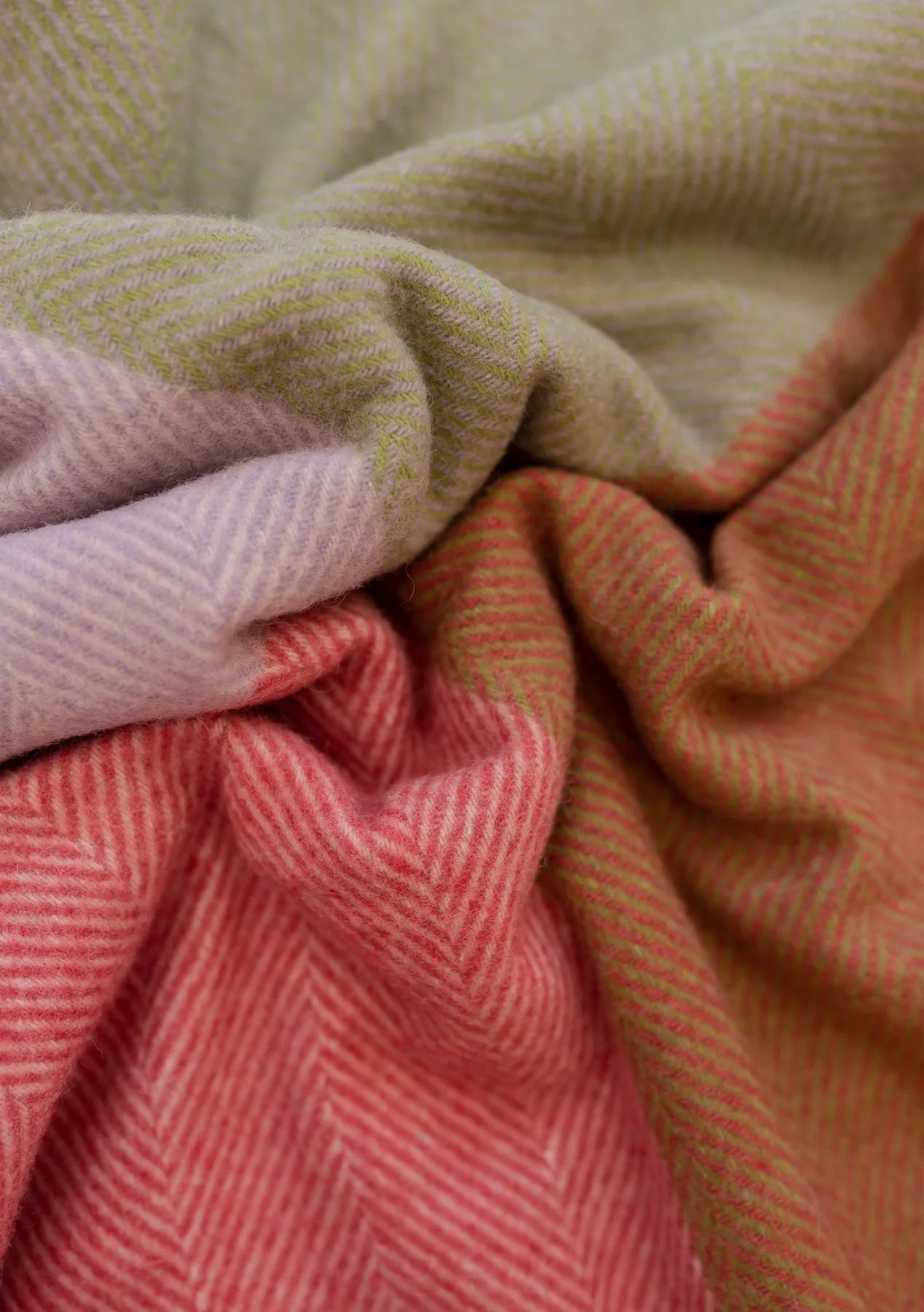 Recycled Wool Blanket . Pink Herringbone Offset Check