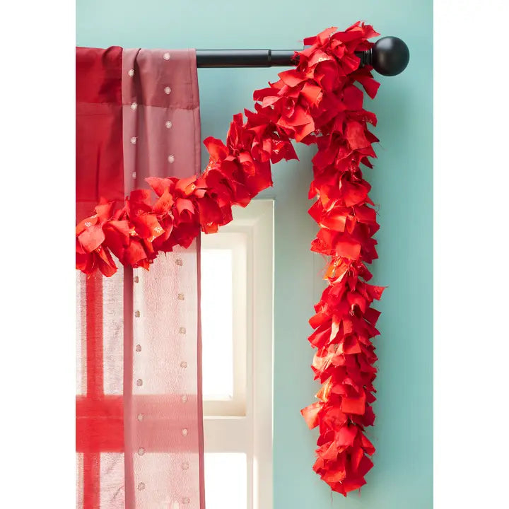 Recycled Sari Garland . Red