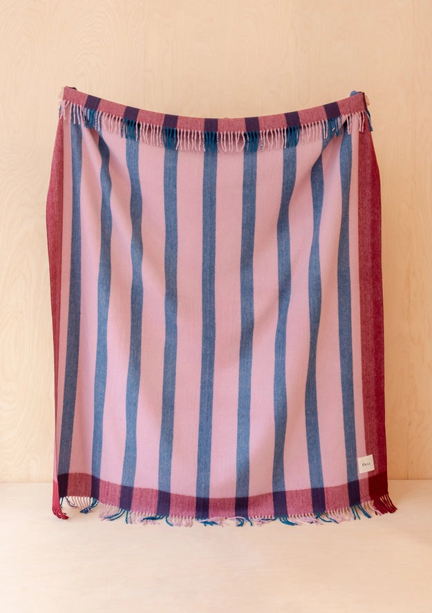 Recycled Wool Blanket . Berry Frame Stripe