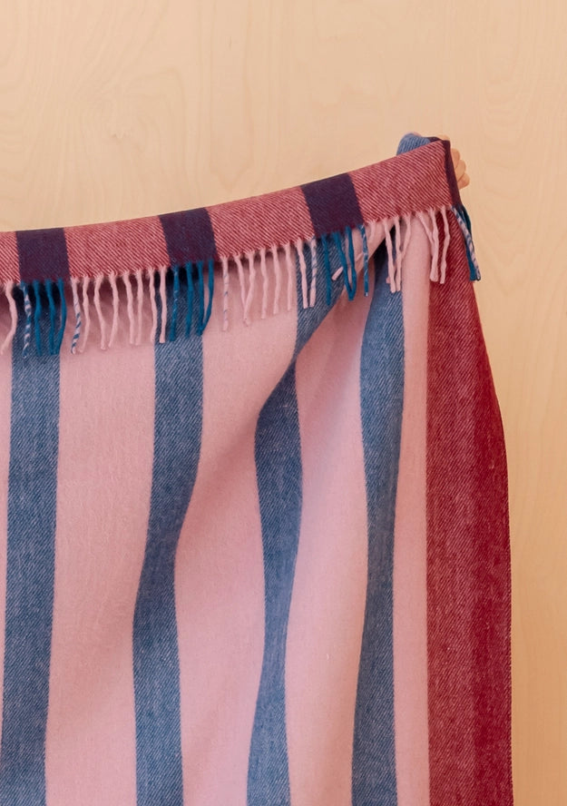 Recycled Wool Blanket . Berry Frame Stripe
