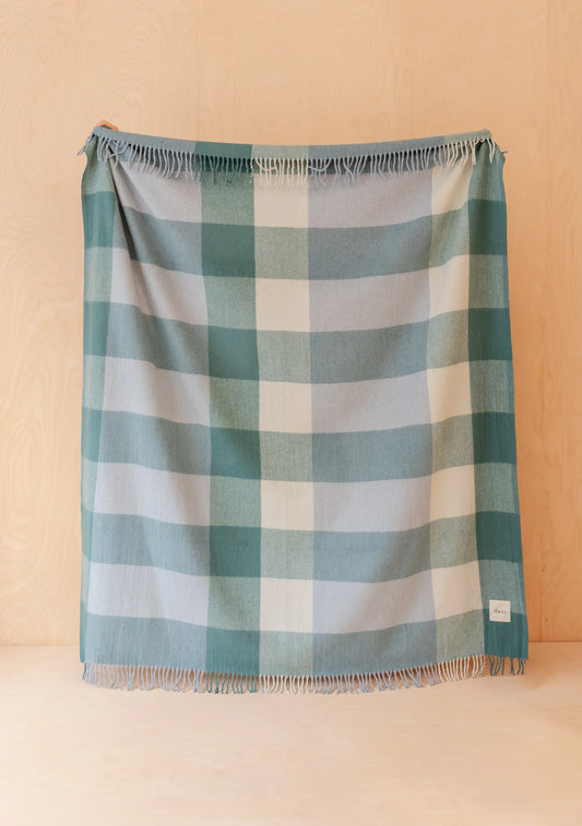 Recycled Wool Blanket . Blue Bold Check