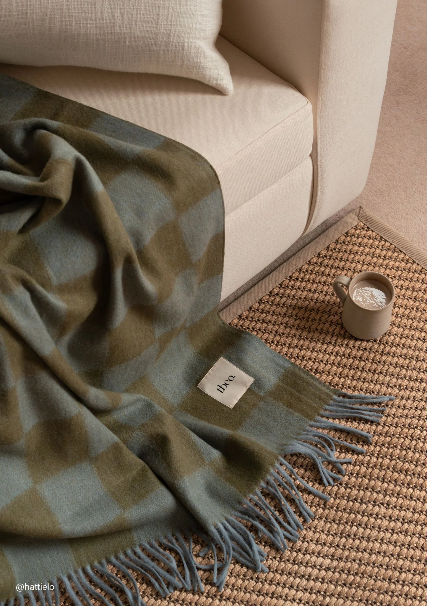 Recycled Wool Blanket .  Blue + Green Checkerboard