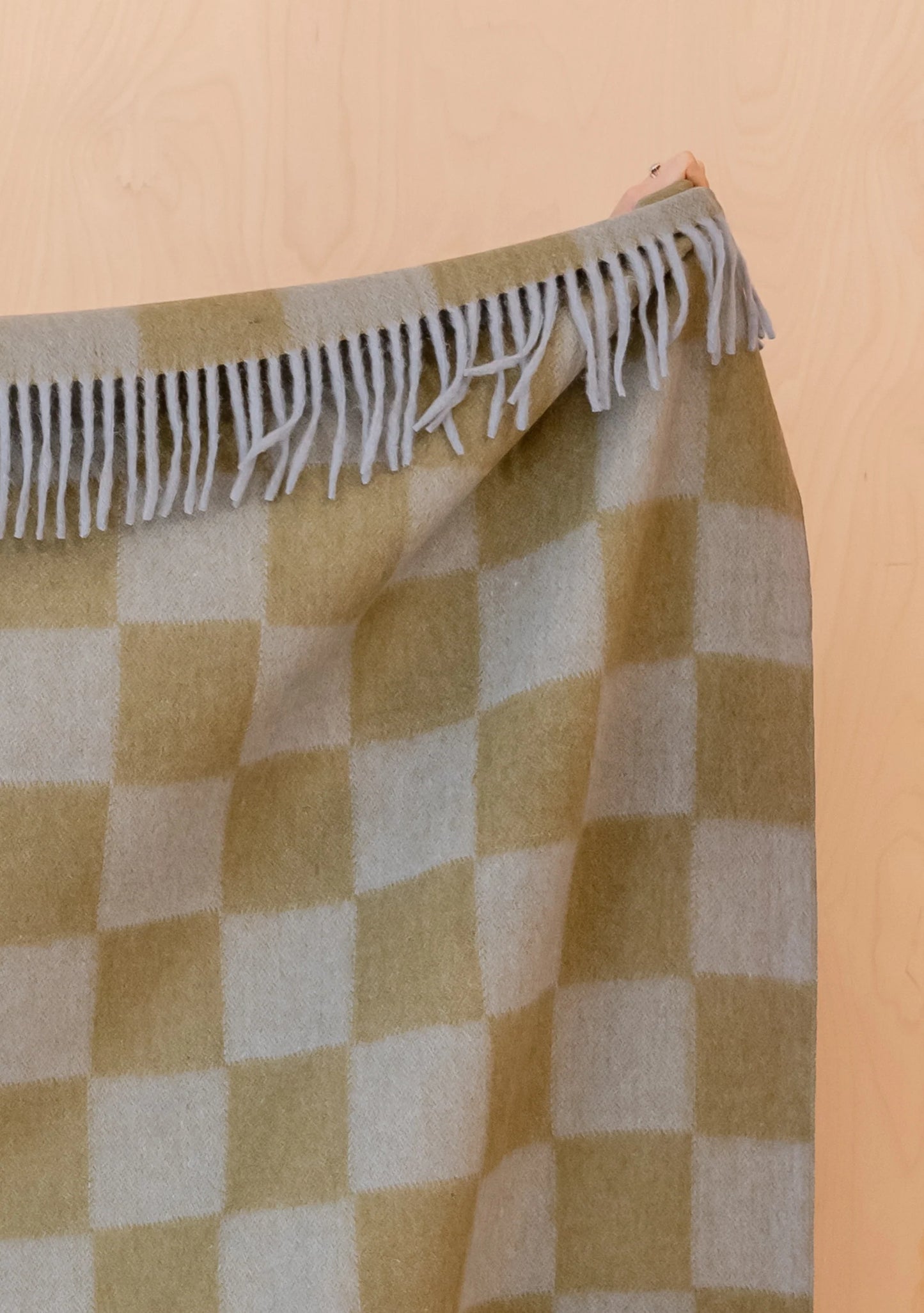 Recycled Wool Blanket .  Blue + Green Checkerboard
