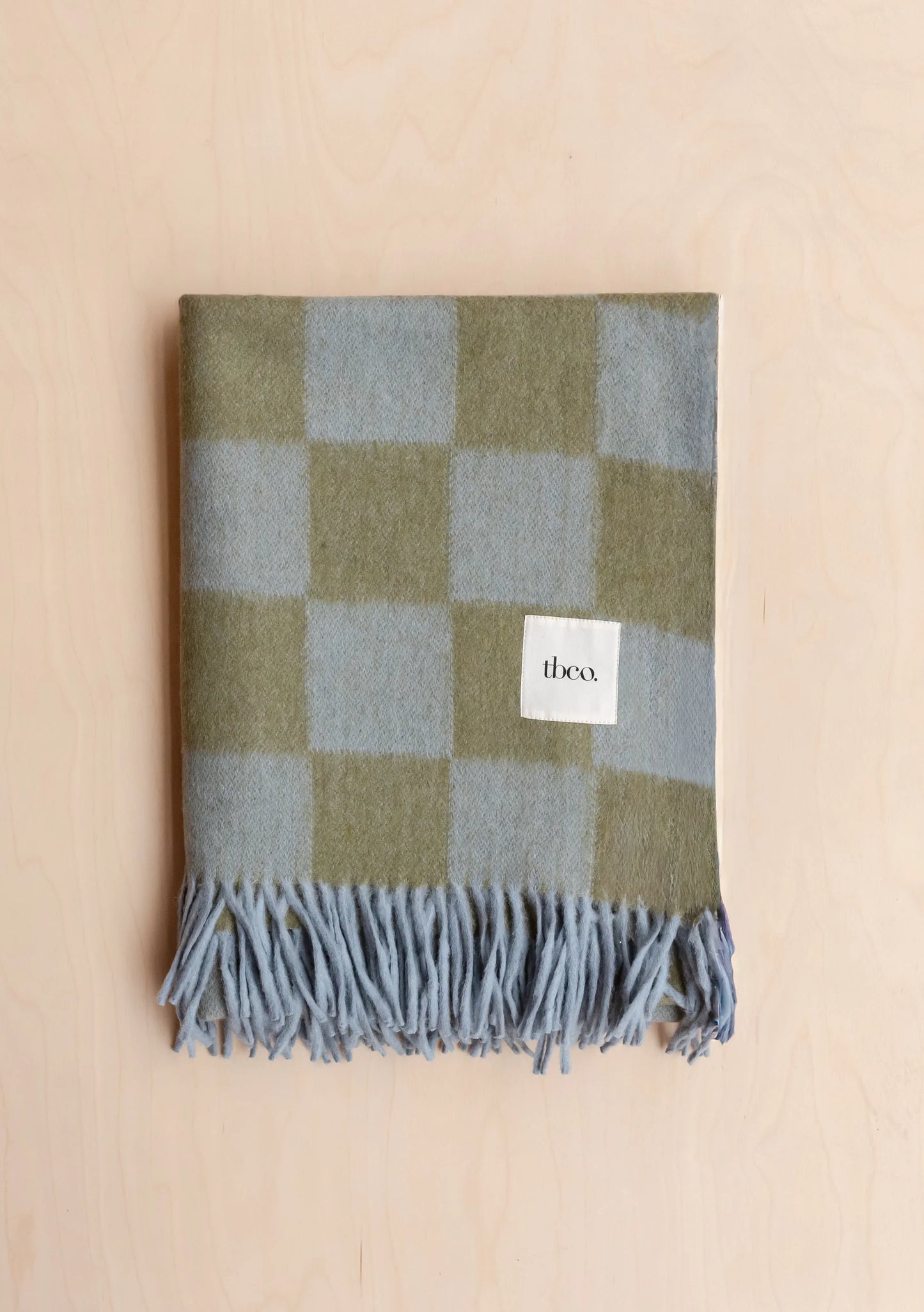 Recycled Wool Blanket .  Blue + Green Checkerboard