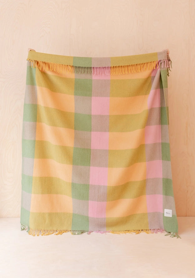 Recycled Wool Blanket . Green Bold Check