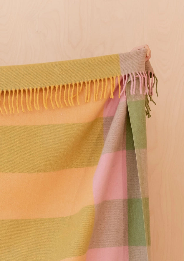 Recycled Wool Blanket . Green Bold Check