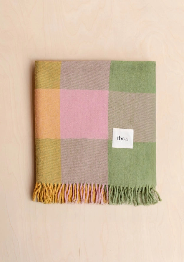 Recycled Wool Blanket . Green Bold Check