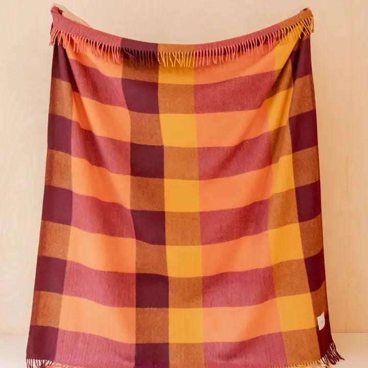 Recycled Wool Blanket . Ochre Bold Check