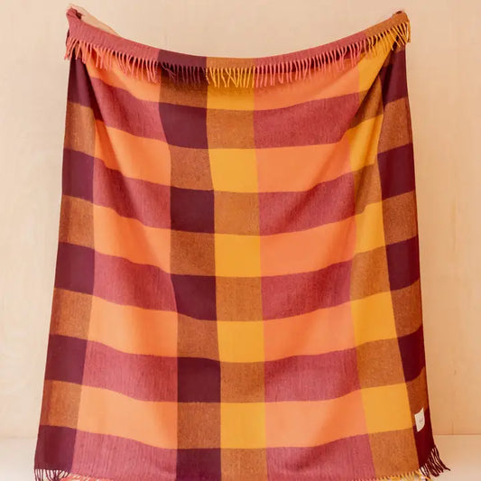 Recycled Wool Blanket . Ochre Bold Check