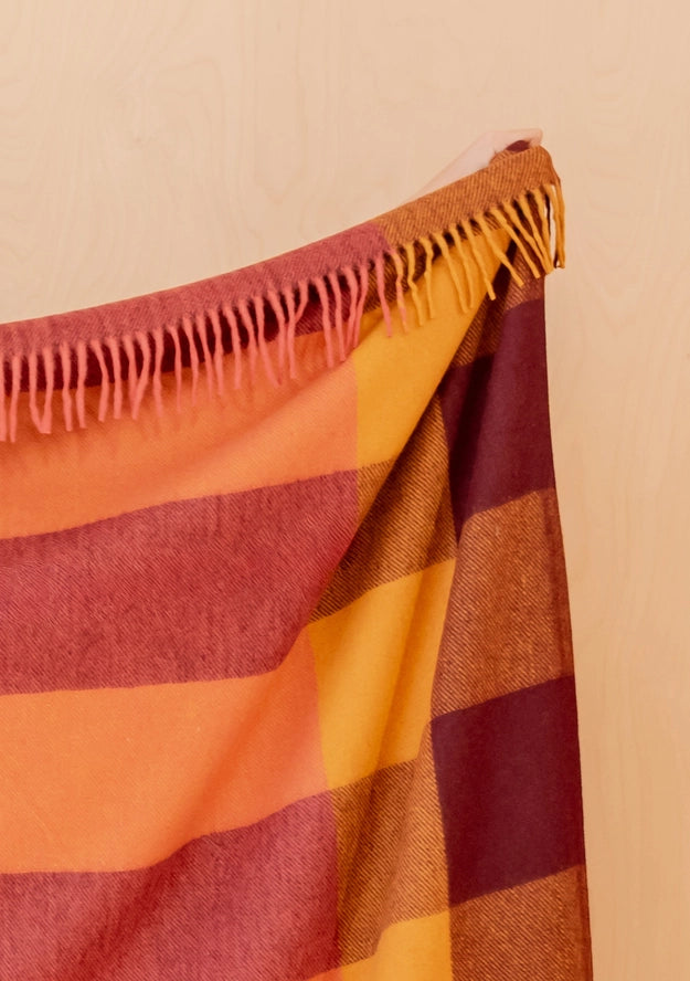 Recycled Wool Blanket . Ochre Bold Check