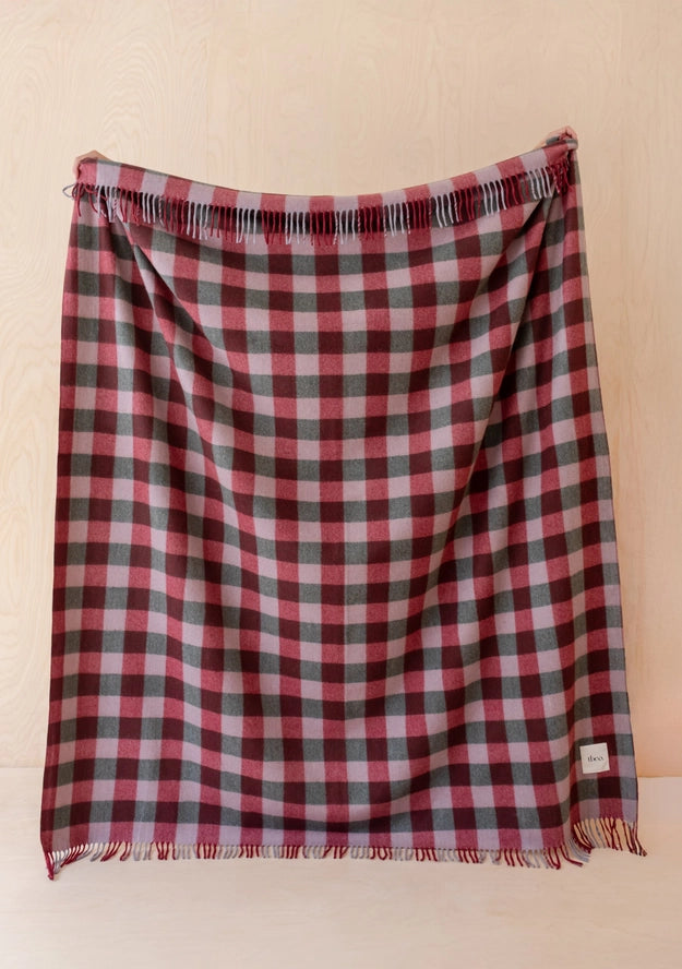 Recycled Wool Blanket . Wine Gingham