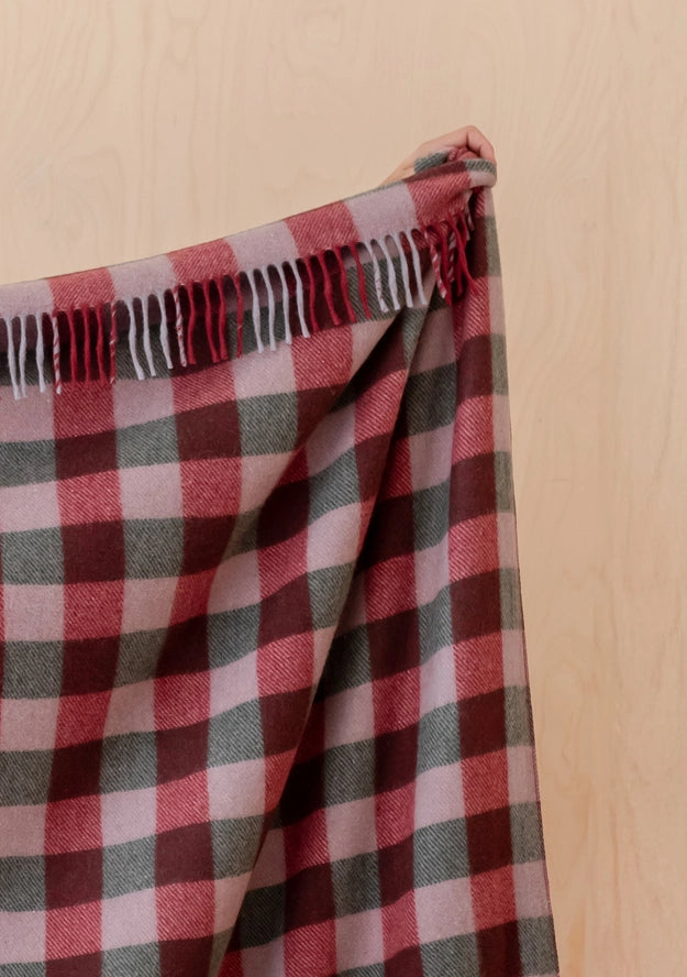 Recycled Wool Blanket . Wine Gingham
