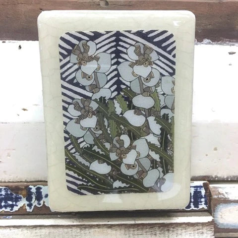 Mini Woodblock . Silver Dollar + Wild Leaves