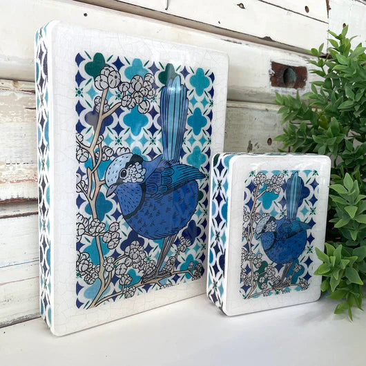 Mini Woodblock . Splendid Fairy Wren ARRIVING SOON