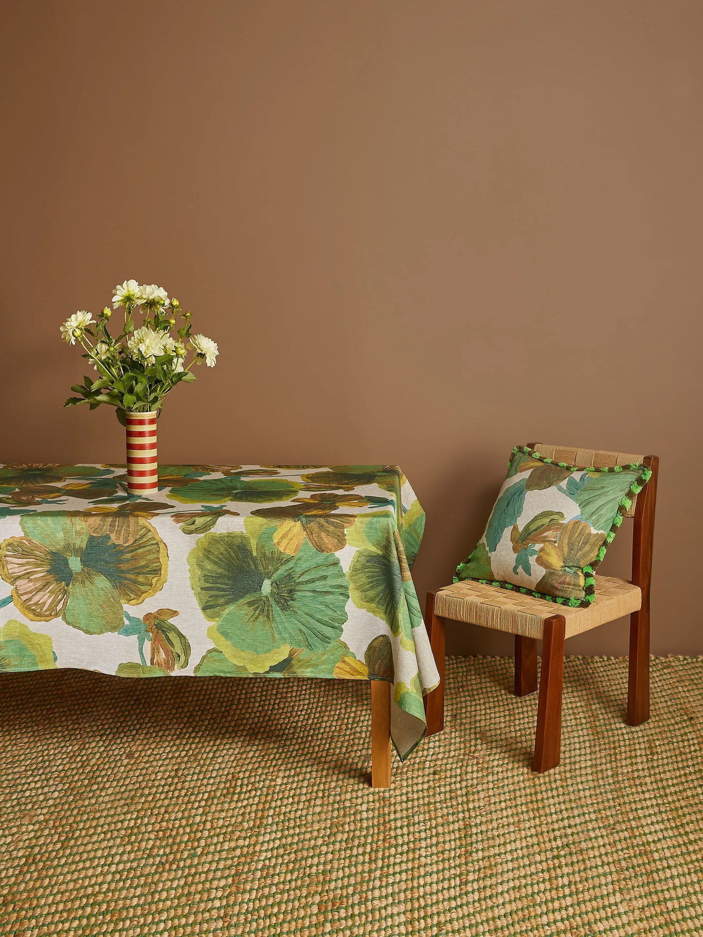 Wild Pansy Verde Tablecloth. ARRIVING SOON