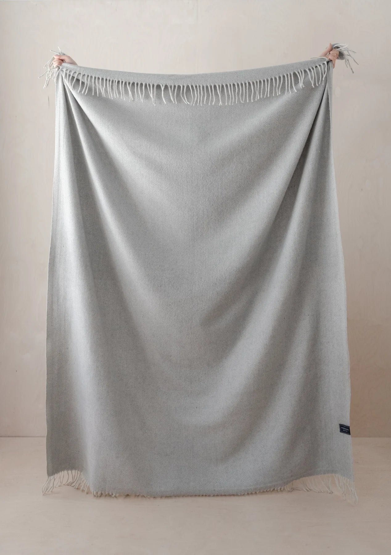 Recycled Wool Blanket . Silver Herringbone