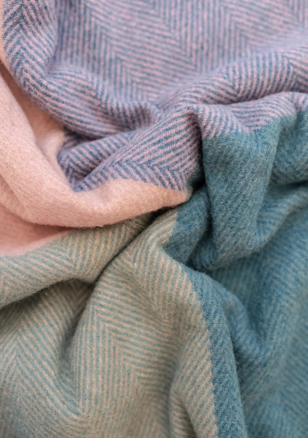 Recycled Wool Blanket . Teal Herringbone Offset Check