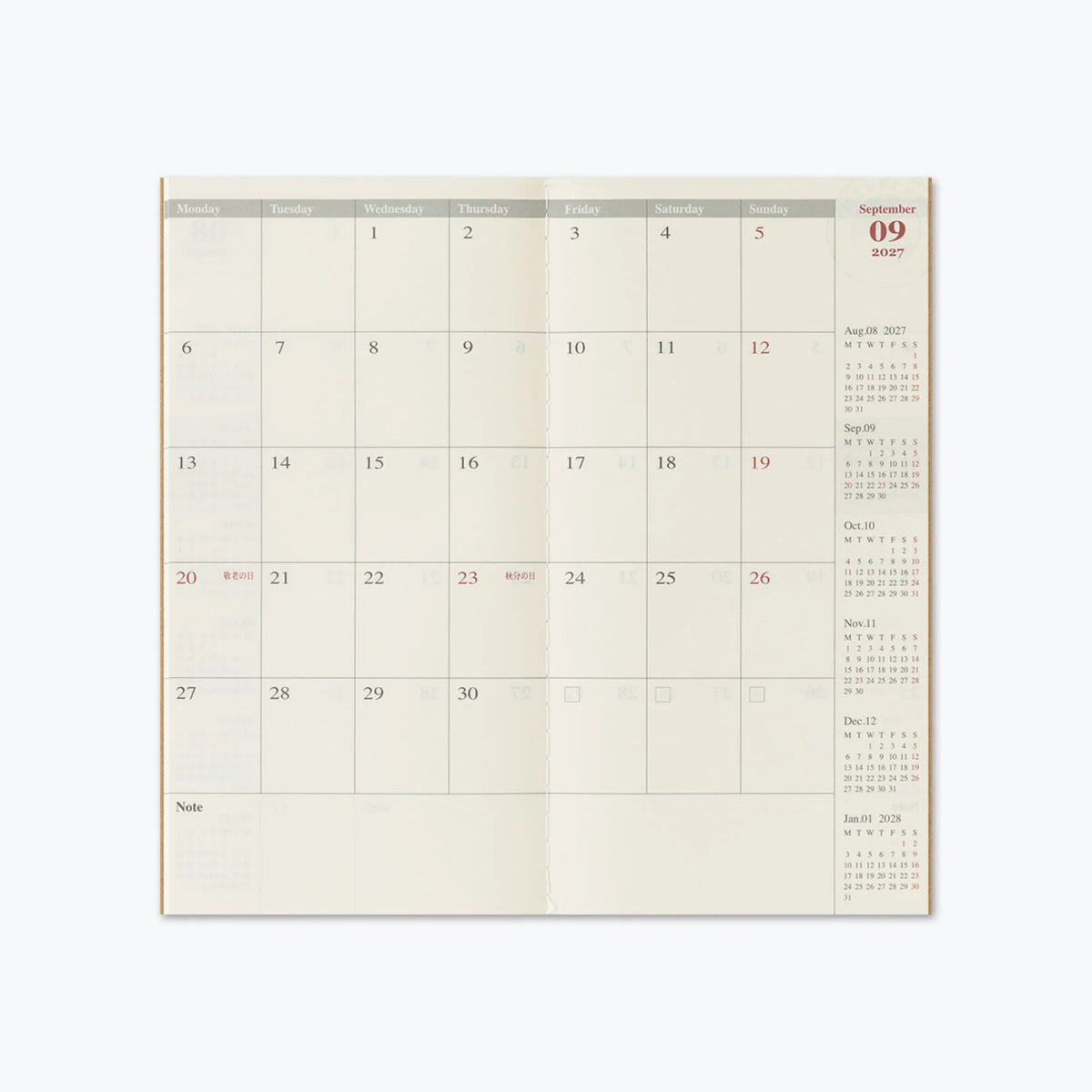 Traveler's Notebook Refill . 2027 Monthly Diary