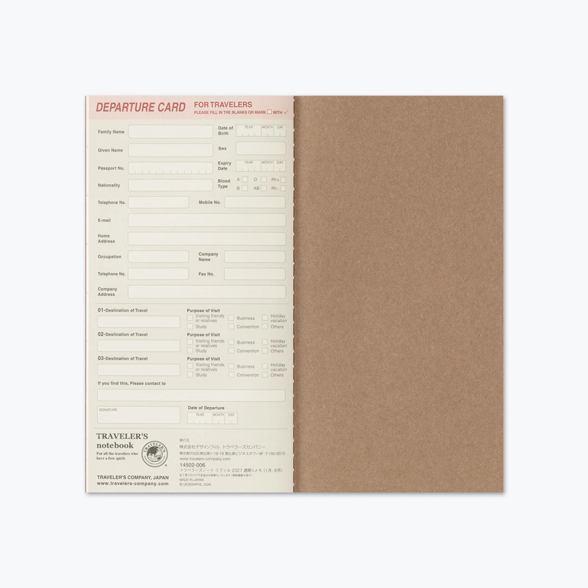 Traveler's Notebook Refill . 2027 Diary Weekly + Memo