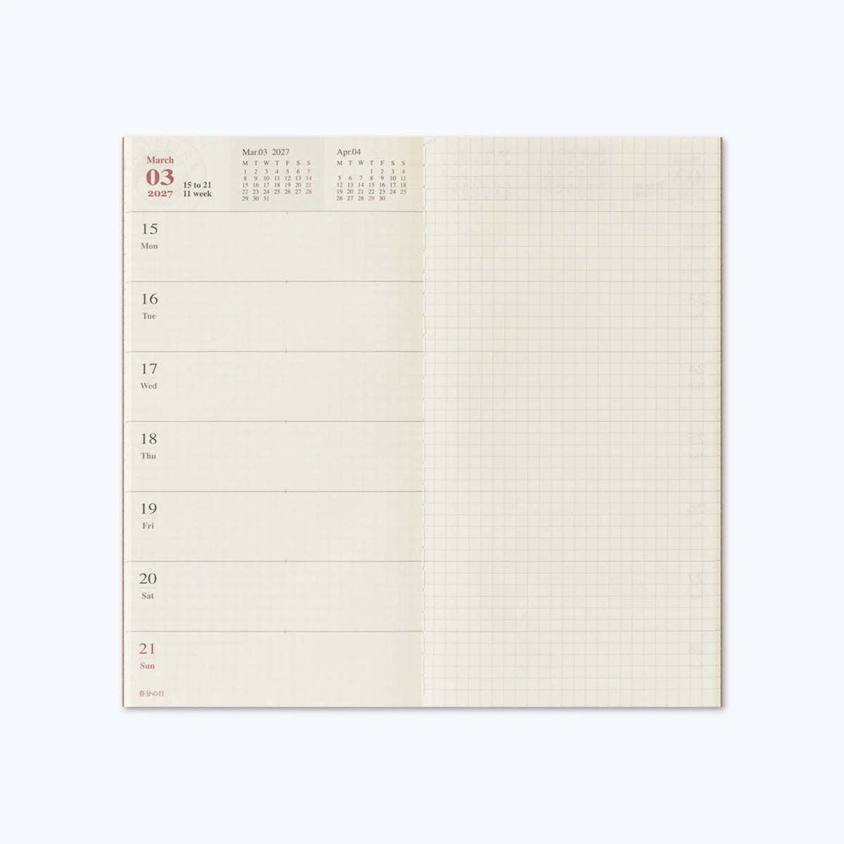Traveler's Notebook Refill . 2027 Diary Weekly + Memo