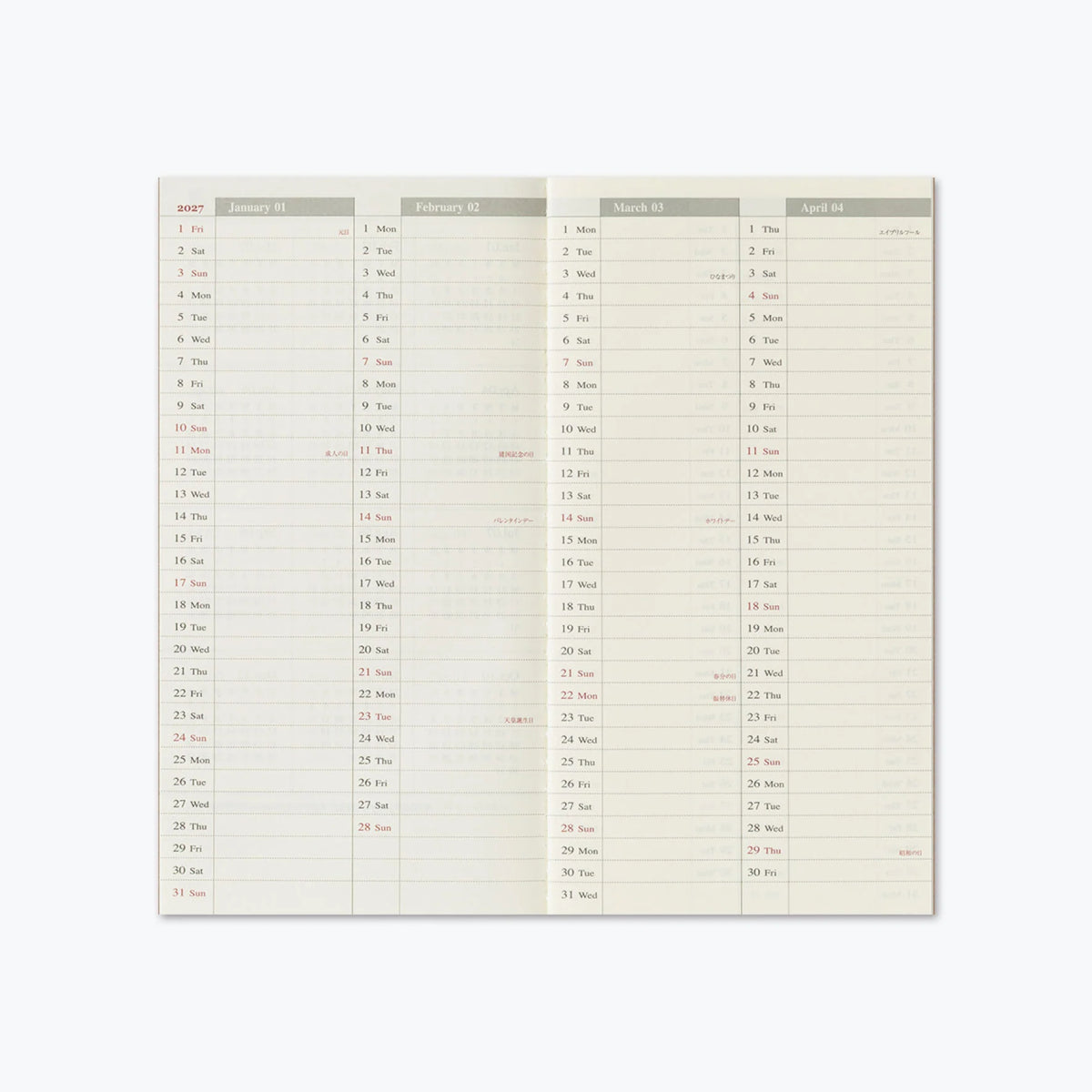 Traveler's Notebook Refill . 2027 Diary Weekly + Memo