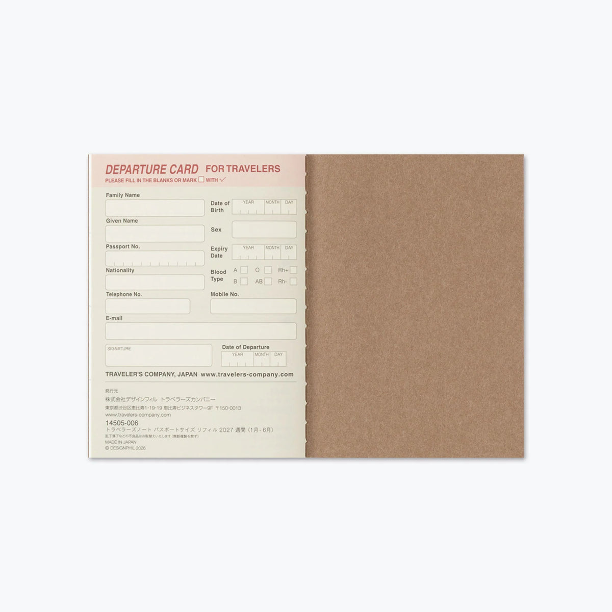 Traveler's Notebook Refill PASSPORT . 2027 Diary Weekly + Memo