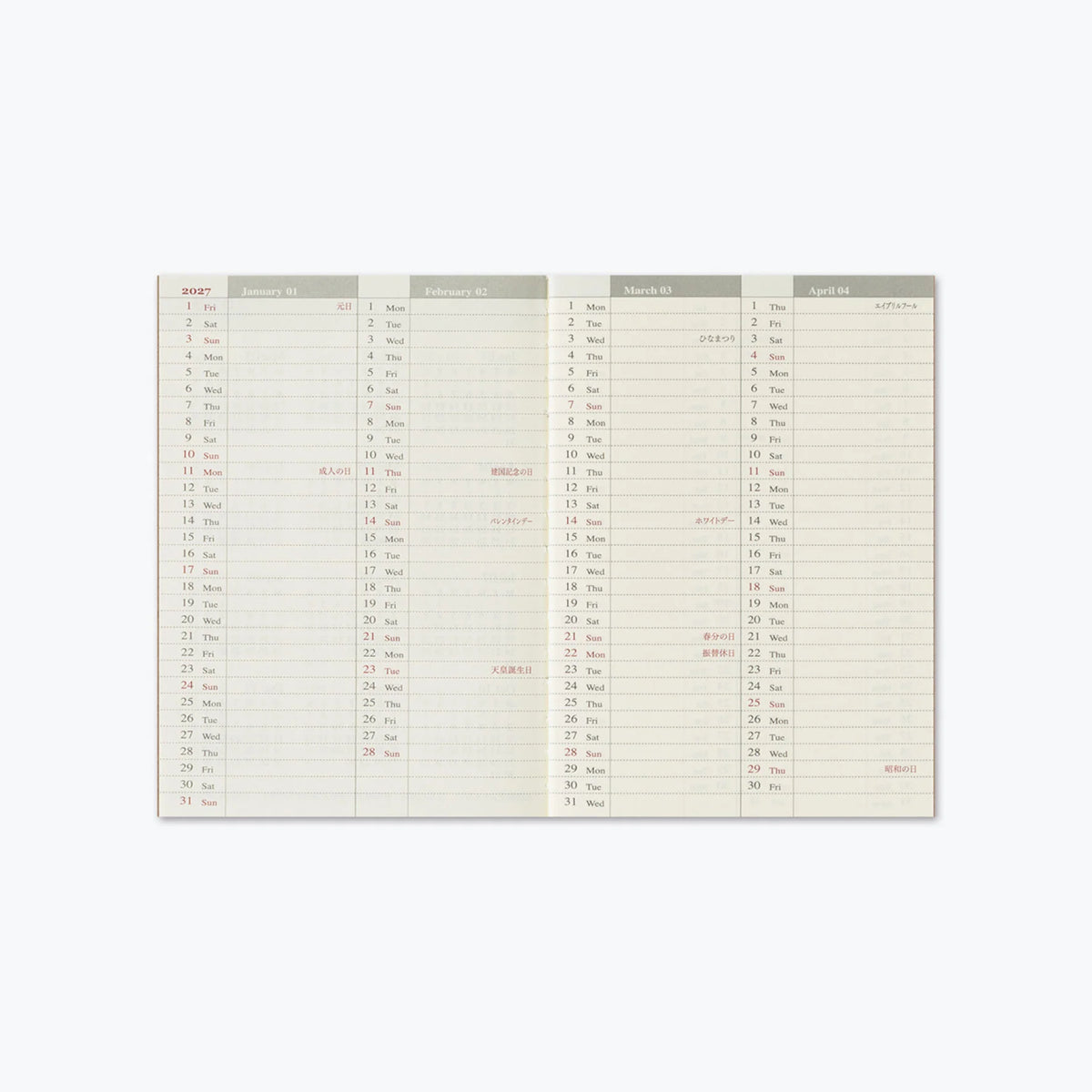 Traveler's Notebook Refill PASSPORT . 2027 Diary Weekly + Memo