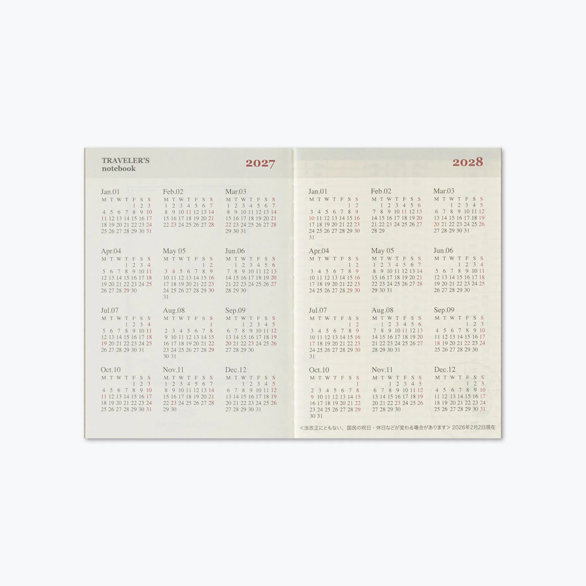Traveler's Notebook Refill PASSPORT . 2027 Diary Weekly + Memo