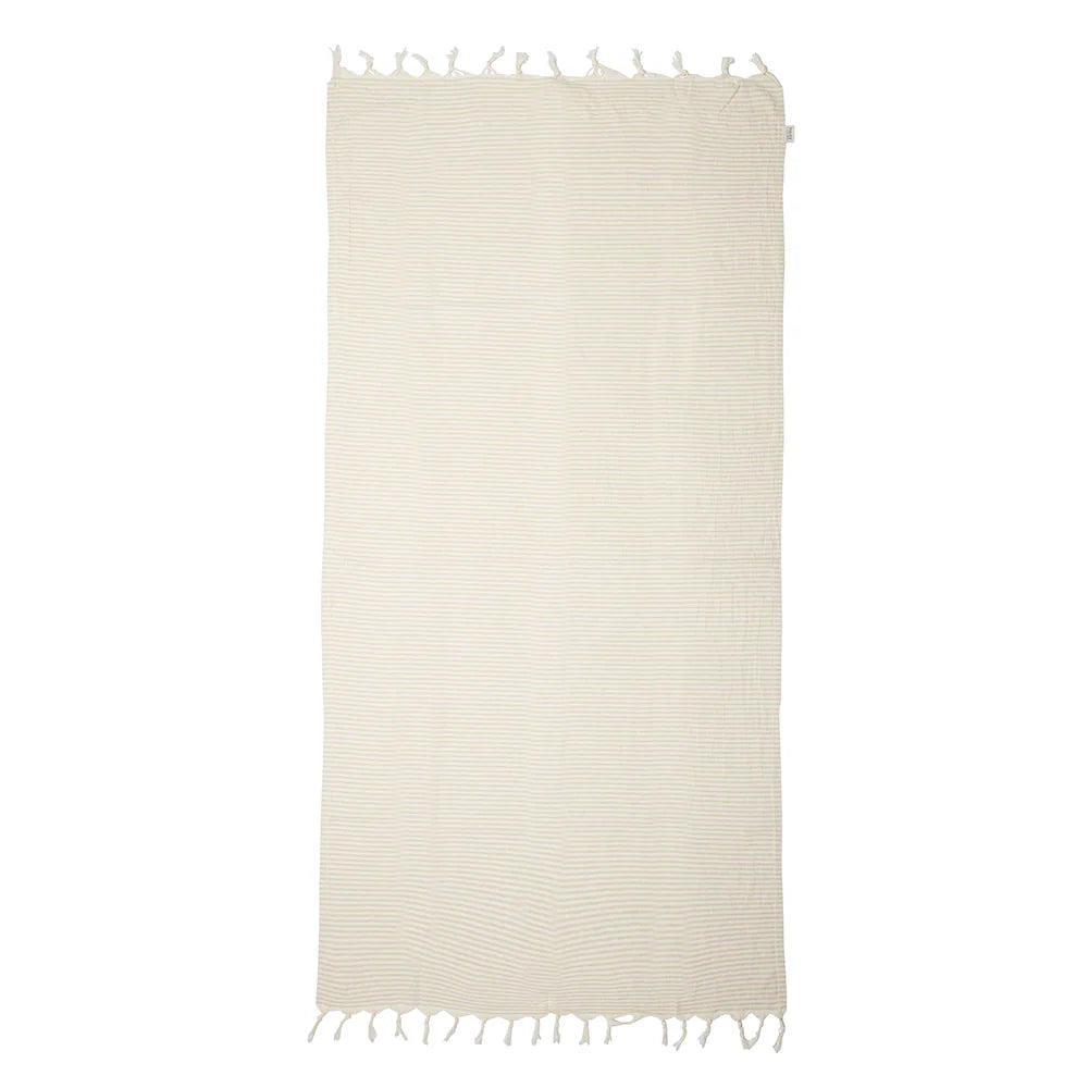 Turkish Cotton Towel . Classic Stripe Beige