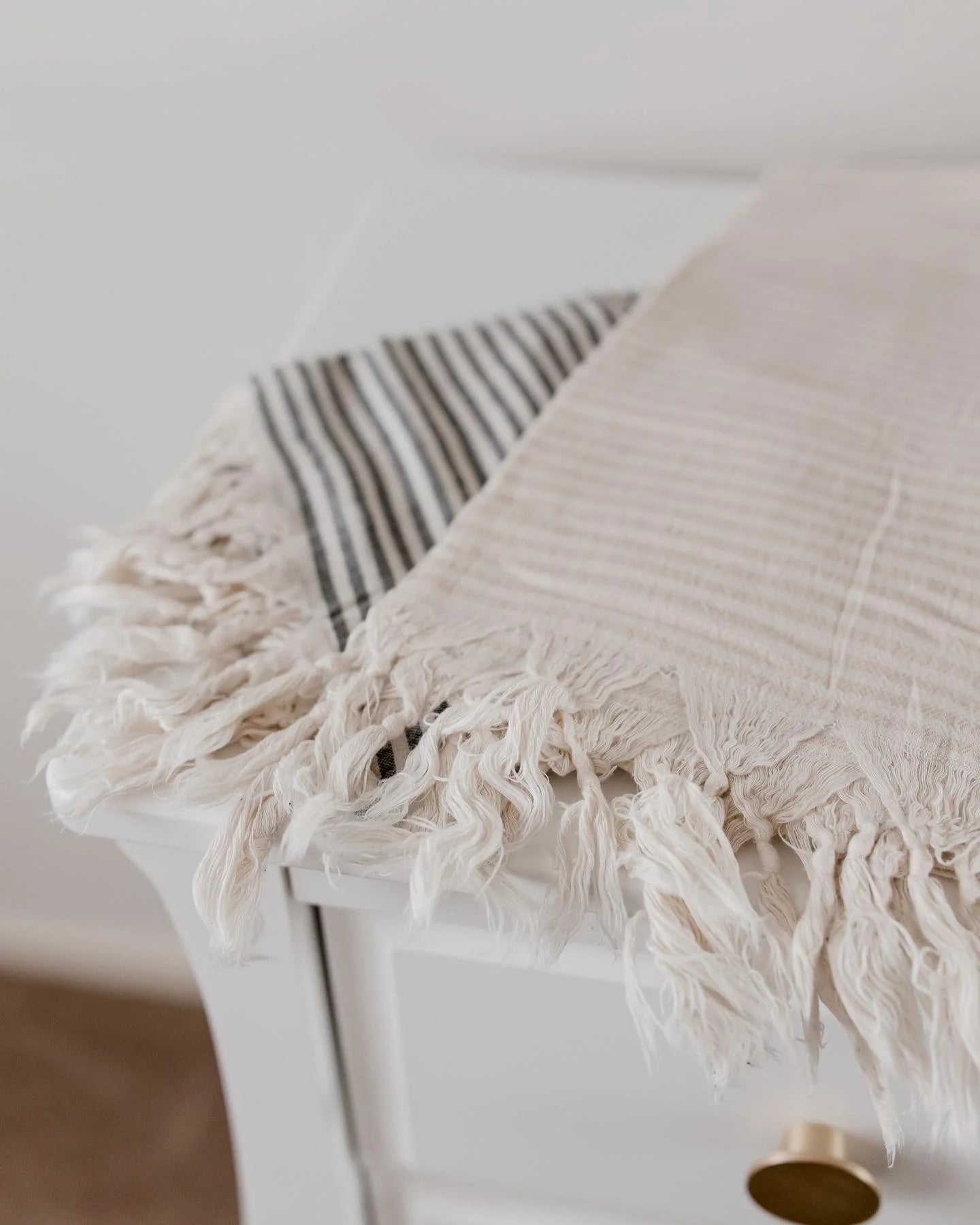 Turkish Cotton Towel . Classic Stripe Beige