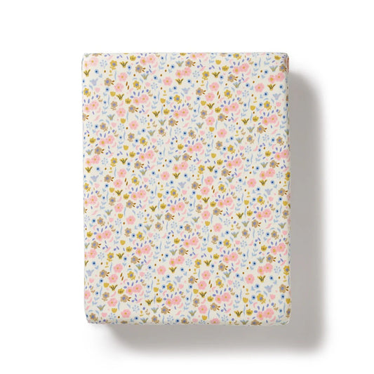 Organic Cotton Fitted Cot Sheet . Ava Floral