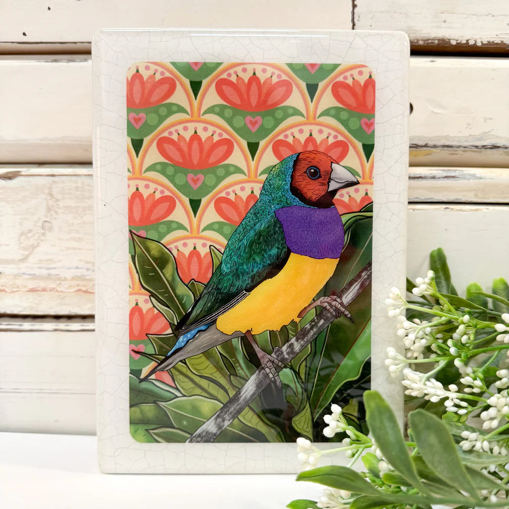 Medi Woodblock . Gouldian Finch  ARRIVING SOON