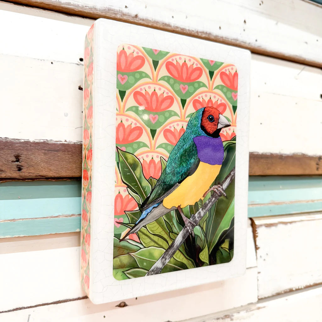 Medi Woodblock . Gouldian Finch  ARRIVING SOON